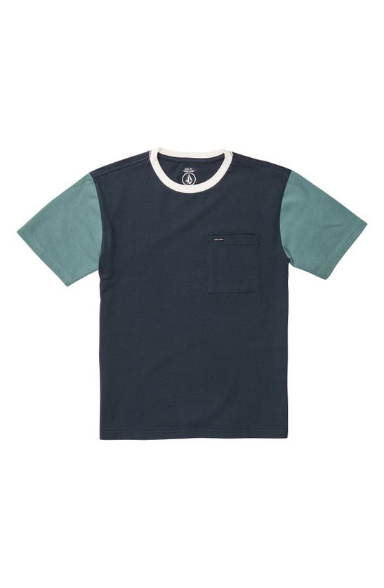 Shop Volcom Kids' Overgrown Colorblock Cotton Cotton Pocket T-shirt In Navy