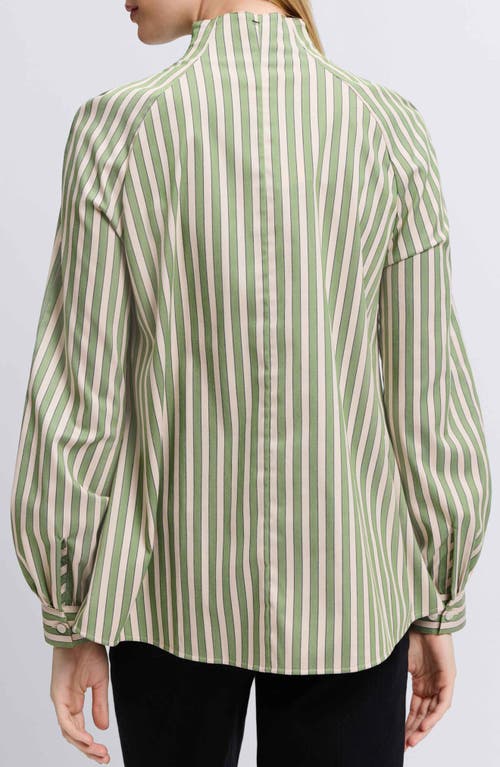 Shop Foxcroft Daphne Stripe Stretch Cotton Blend Button-up Shirt In Olive/neutral