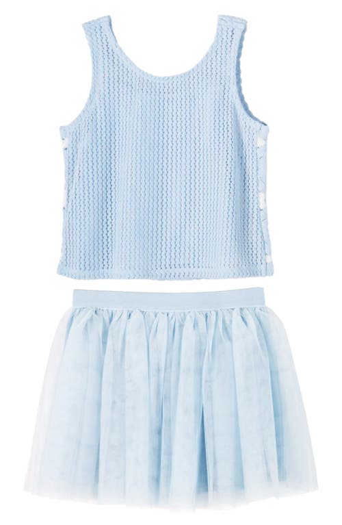Shop Zunie Kids' Knit Tank Top & Mesh Tutu Skirt In Blue/ivory