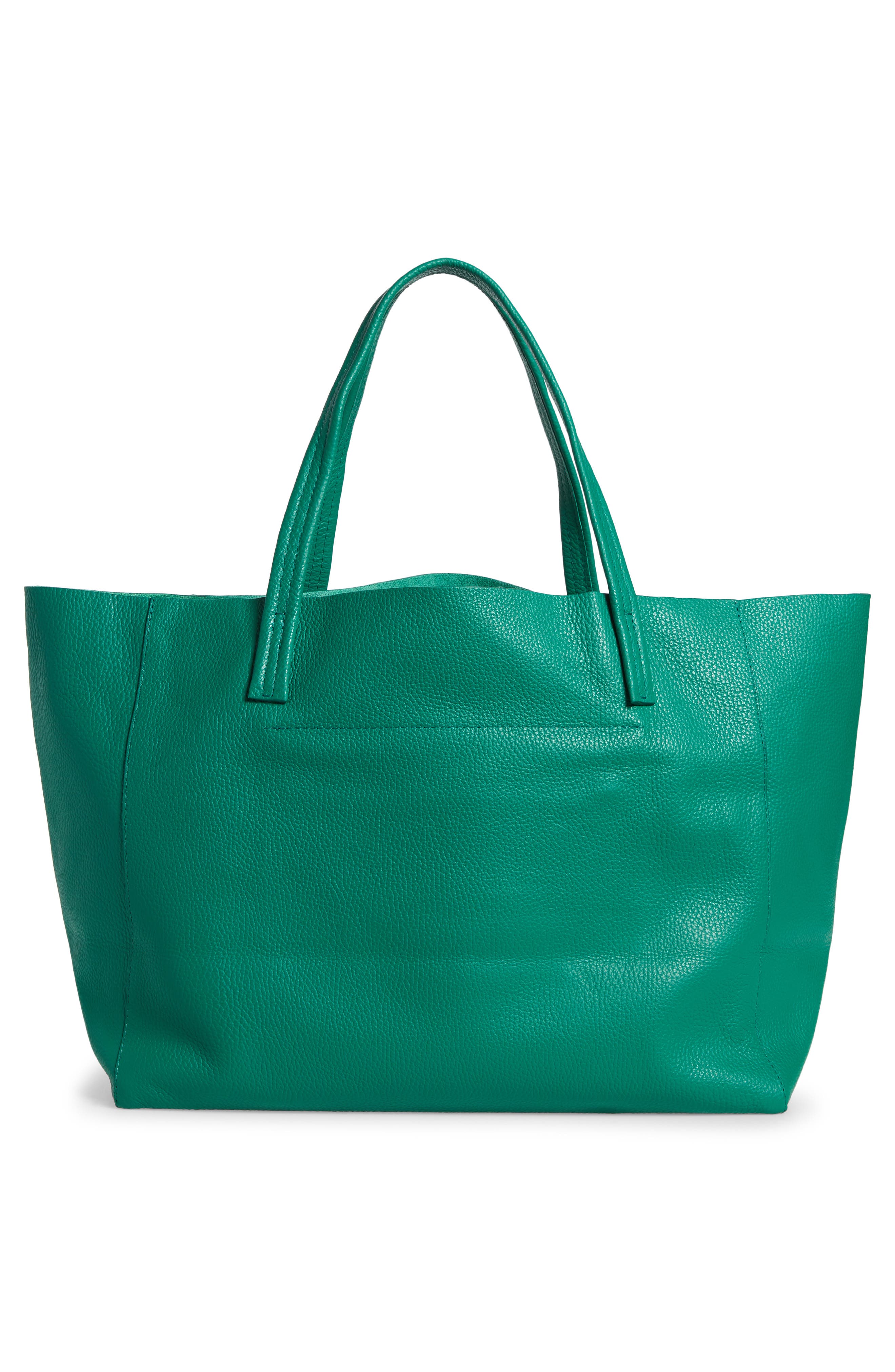 green leather tote