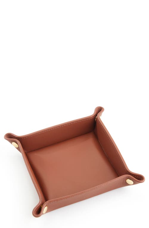 Royce New York Personalized Catchall Leather Valet Tray In Tan- Silver Foil