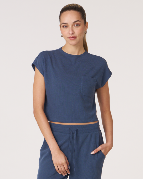 Shop Rebody Active Retreat Pocket Waffle Tee In Navy