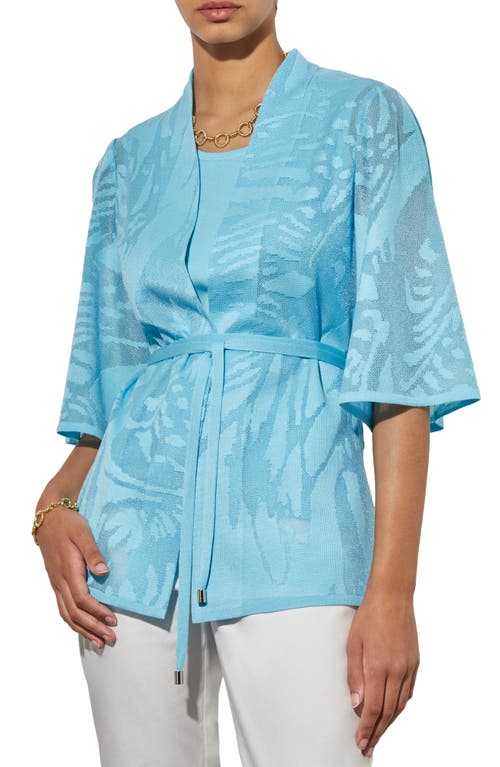 Ming Wang Floral Semisheer Belted Jacquard Sweater Jacket Dew Blue at Nordstrom,