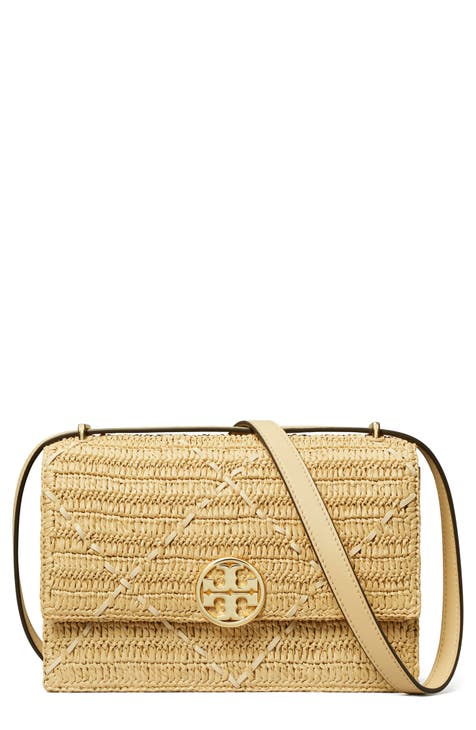 Tory Burch Crossbody Rattan Rare Lacquered Basket Natural/Navy