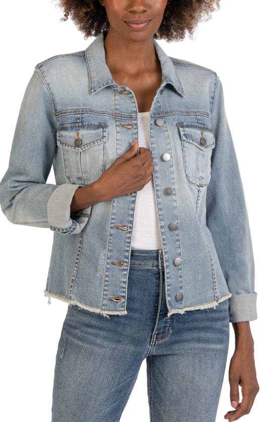 Kut From The Kloth Kara Frayed Denim Jacket In Multi