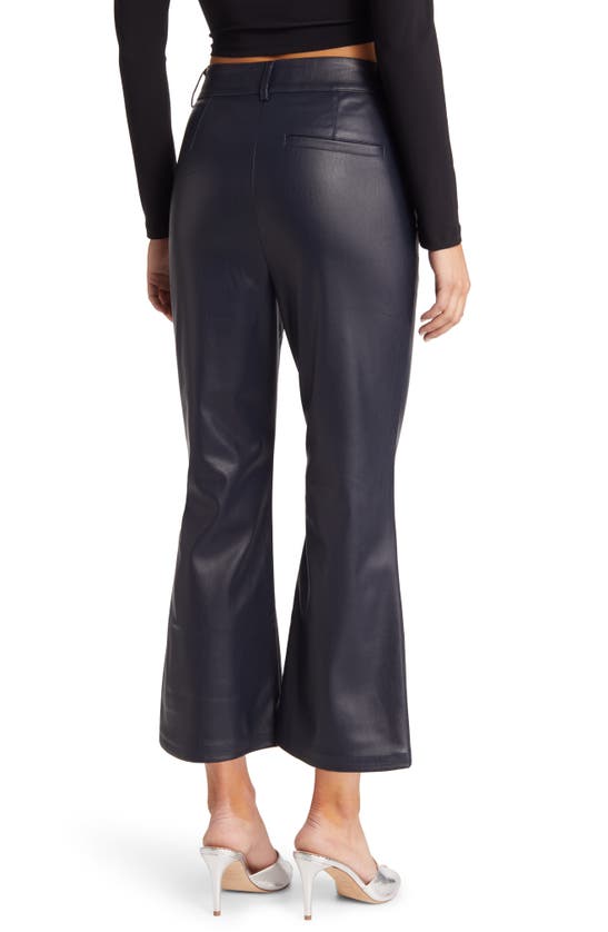 Amy Lynn Faux Leather Crop Trousers In Navy Blue