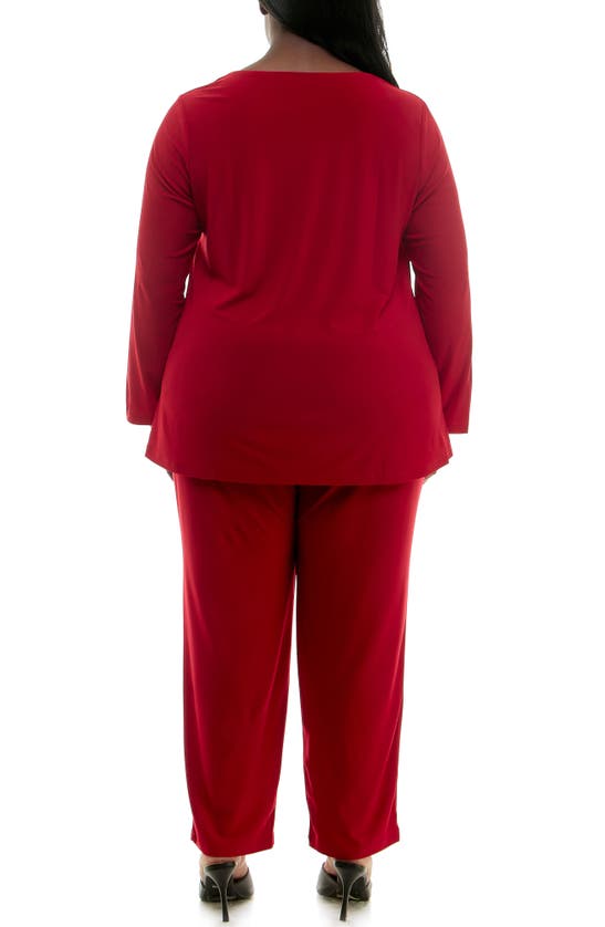 Shop Nina Leonard Slim Fit Top & Pants Set In Scarlet