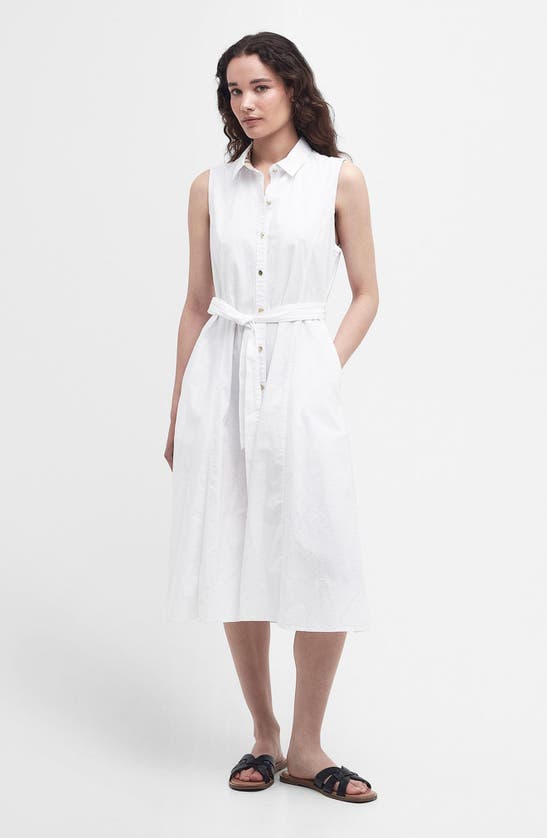 Shop Barbour Reil Sleeveless Stretch Cotton Shirtdress In White