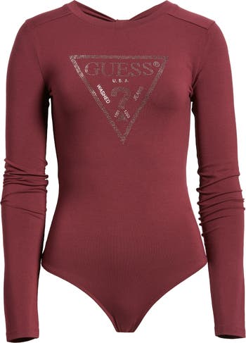 GUESS womens Ls Logo BODYSUIT, Posh Taupe, Large US at  Women's  Clothing store
