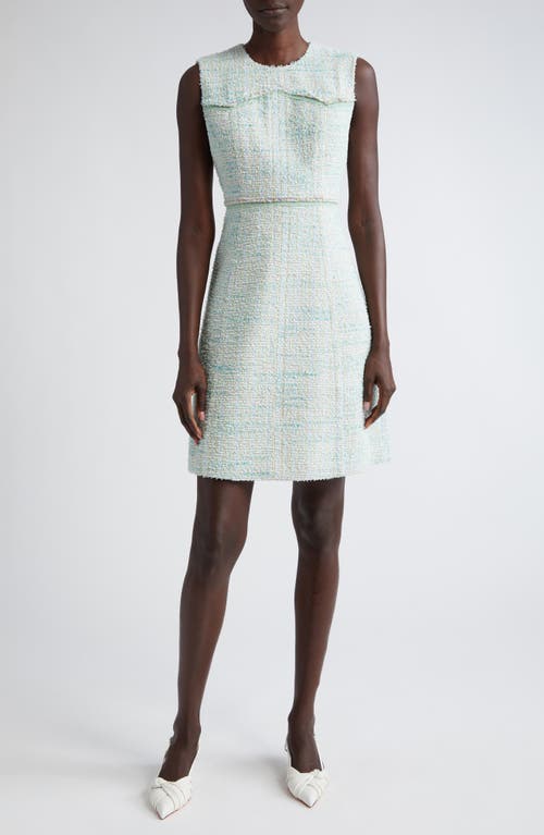 Shop St John St. John Collection Light Textured Eyelash Tweed A-line Dress In Mint/ecru Multi