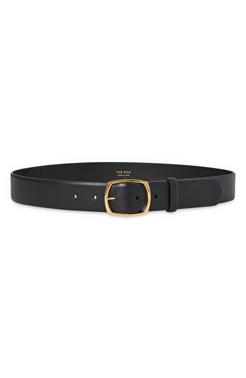 The Row Oval Buckle Leather Belt in Black/Gold