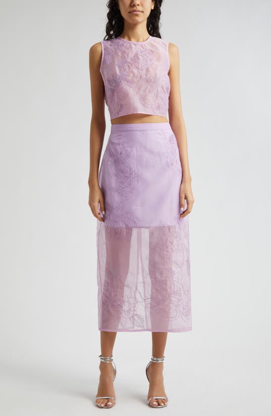 Shop Cinq À Sept Etta Embroidered Sleeveless Crop Top In Lilac