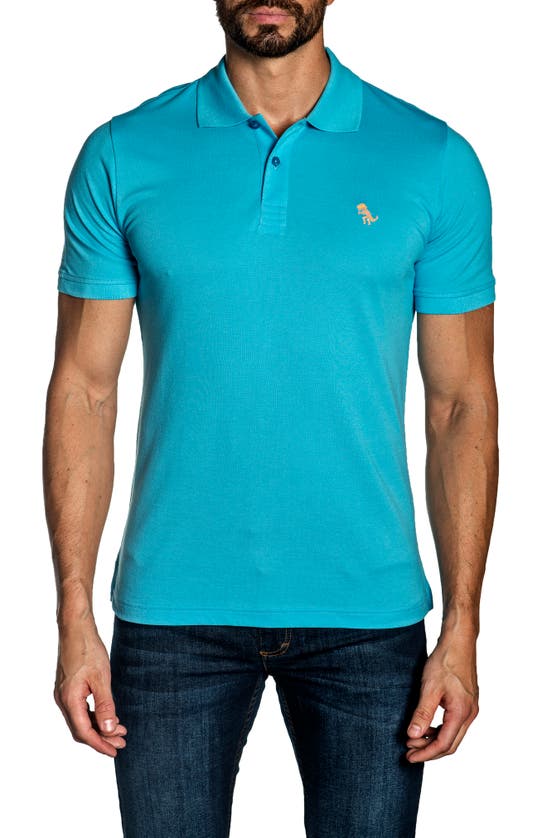 Jared Lang Cotton Knit Polo In Turquoise