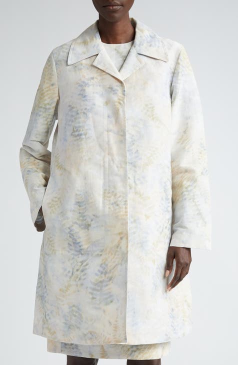 Warped Fern Print Linen Blend Overcoat