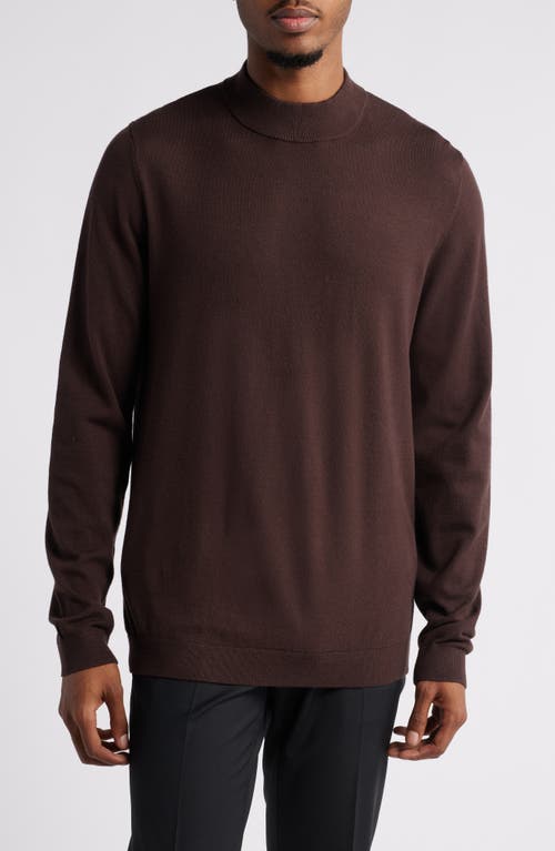 Shop Open Edit Solid Mock Neck Sweater In Brown Bean