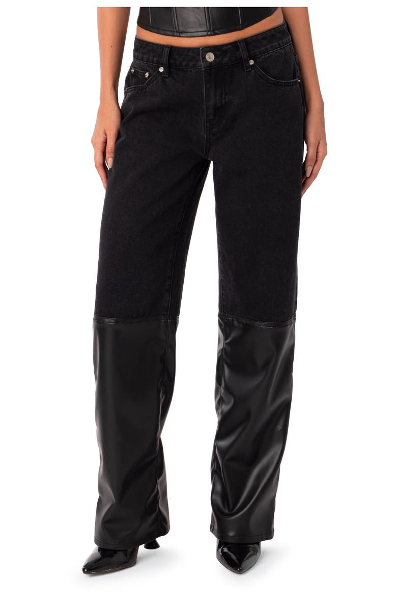 EDIKTED Low Rise Half Faux Leather Jeans | Nordstrom