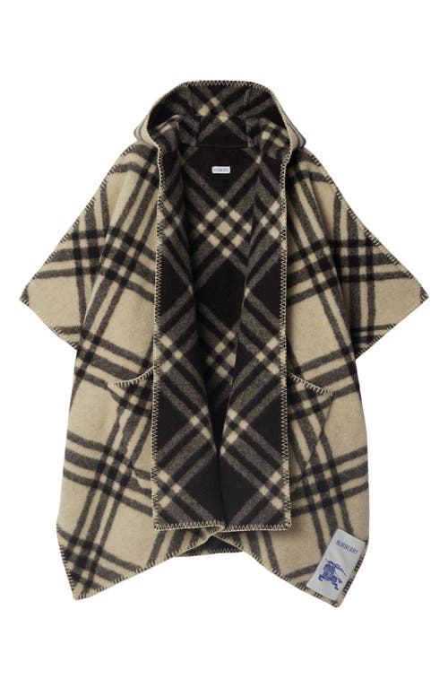 Burberry Catherine Tie Bar Check Hooded Wool Cape In Candle