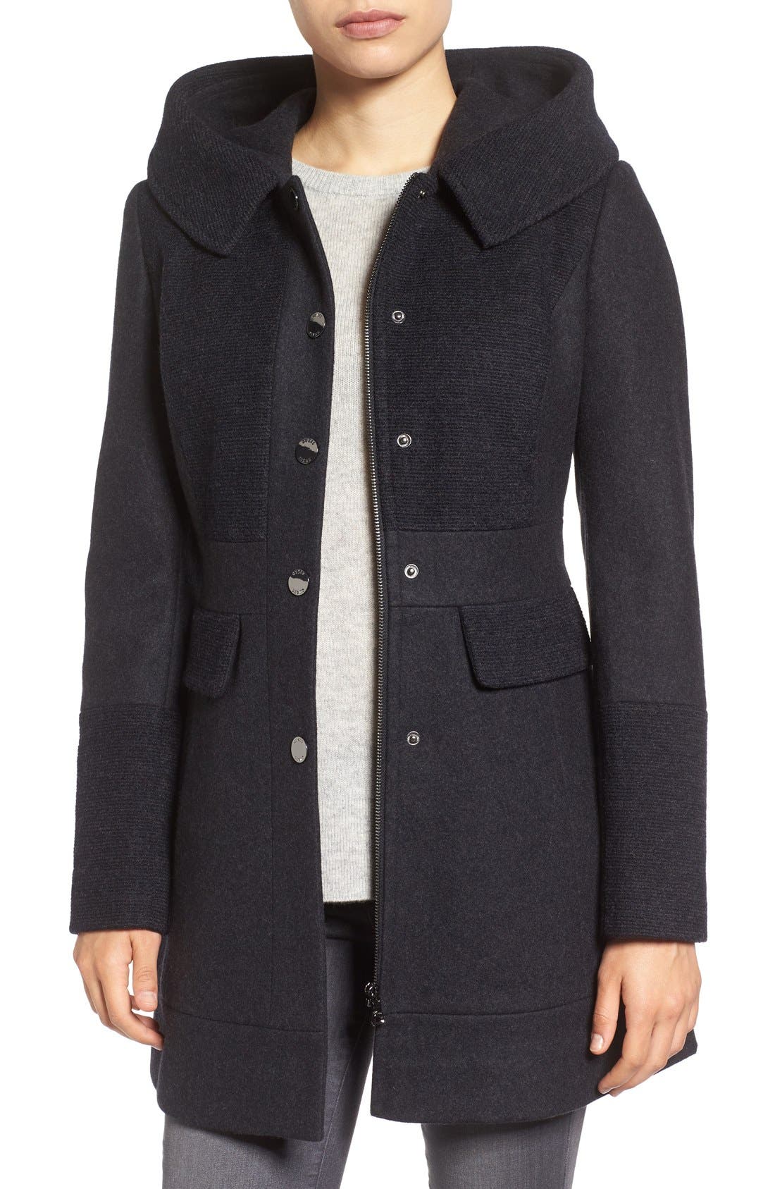 GUESS Wool Blend Hooded Coat Nordstrom