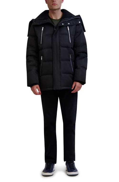Karl Lagerfeld Men's Faux Shearling Wing Collar Down Jacket In Black
