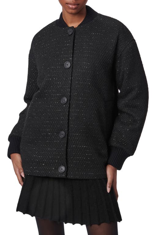 Shop Bernardo Rib Trim Tweed Jacket In Black With Silver