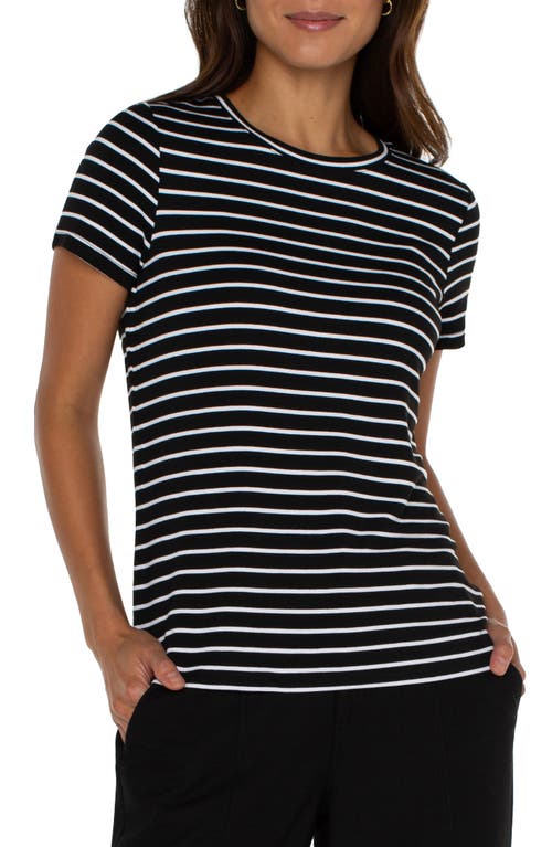 Liverpool Los Angeles Stripe Crewneck T-shirt In Black W/white Stripe