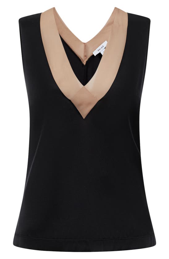 Shop Reiss Pipa Colorblock Sleeveless Stretch Silk Top In Nude/black