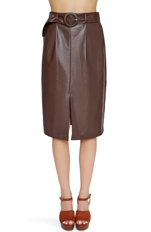 Lost + Wander Belted Faux Leather Skirt in Dark Brown