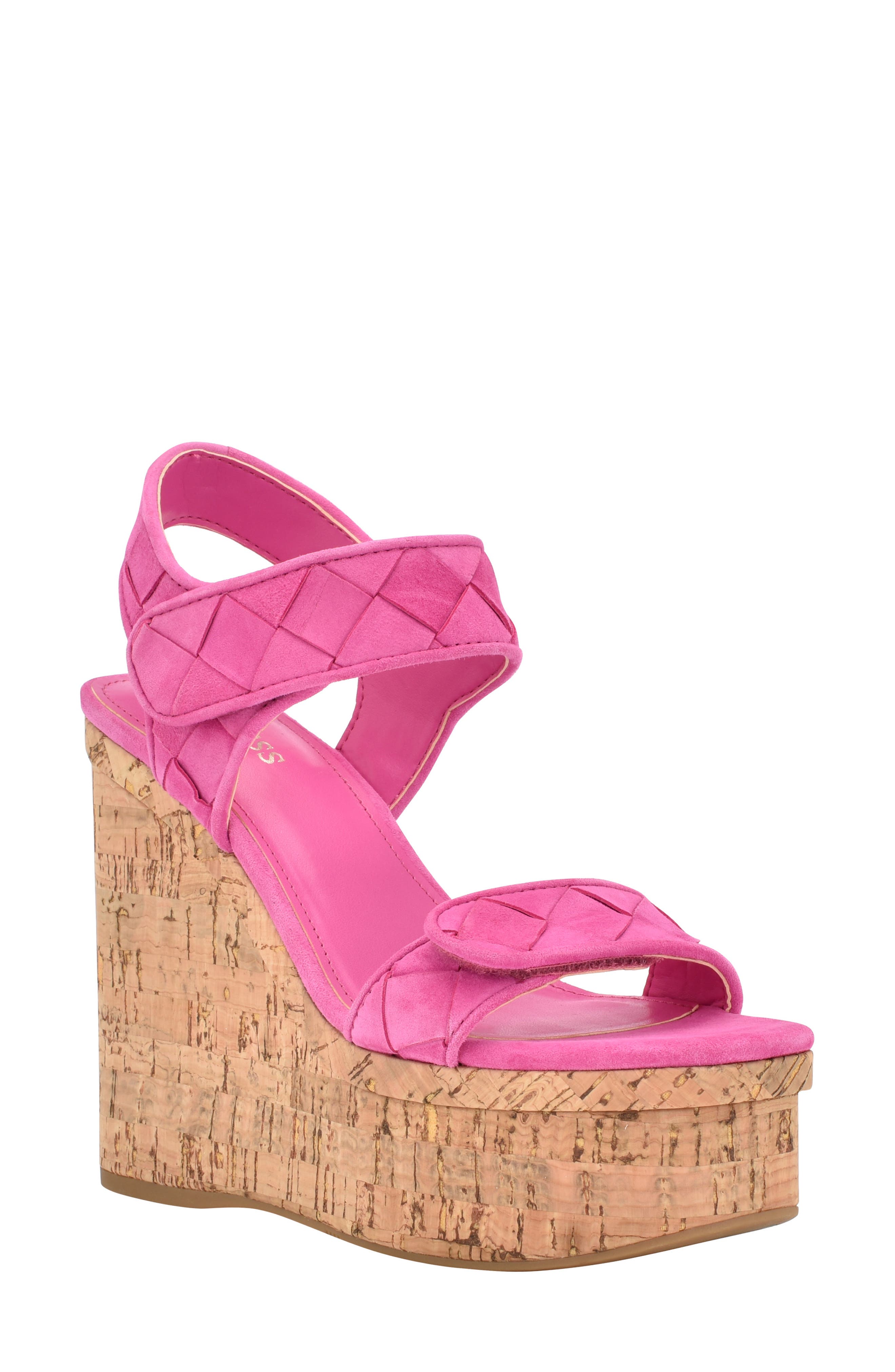 Guess Women's Cataline Cork Platform Wedge Sandal With Straps Women's Shoes  In Pink Suede | ModeSens