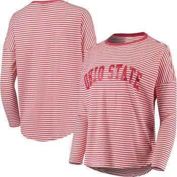UG APPAREL Women's Scarlet/White Ohio State Buckeyes Melange Striped Boxy  Long Sleeve T-Shirt