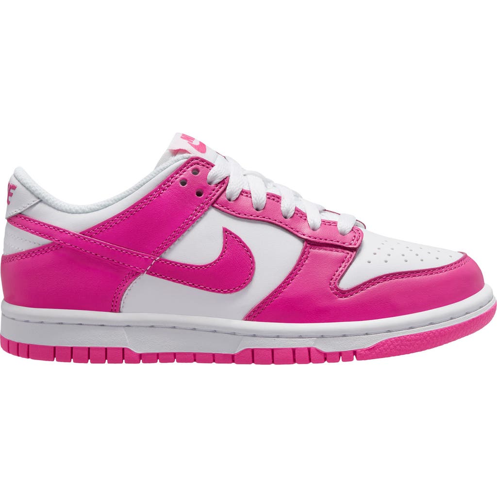 Nike Kids' Dunk Low Basketball Sneaker In White/laser Fuchsia