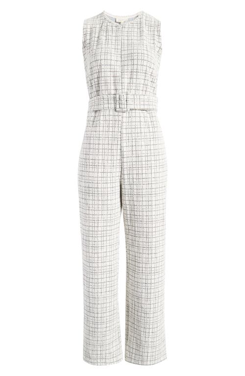 Shop Melloday Belted Sleeveless Jumpsuit In Ivory/black Tweed