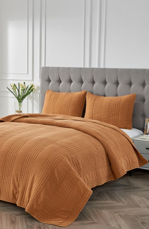 Melange Home Stone Washed Quilt & Sham Set In Rust Orange