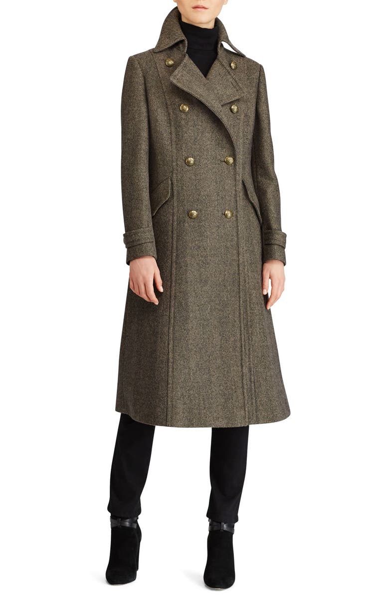 Lauren Ralph Lauren Herringbone Wool Blend Long Military Coat | Nordstrom