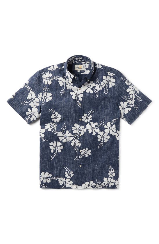 Shop Reyn Spooner 50th State Flower Classic Fit Short Sleeve Button-down Shirt In Navy
