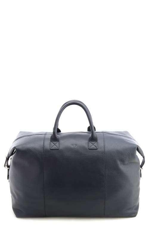 ROYCE New York Personalized Weekend Leather Duffle Bag in Navy Blue- Silver Foil at Nordstrom