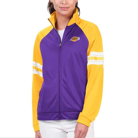 Women's G-III 4Her by Carl Banks Purple Los Angeles Lakers Main Player Raglan Rhinestone Full-Zip Track Jacket