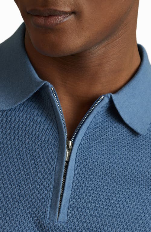 Shop Reiss Ivor Textured Half Zip Polo Sweater In Blue