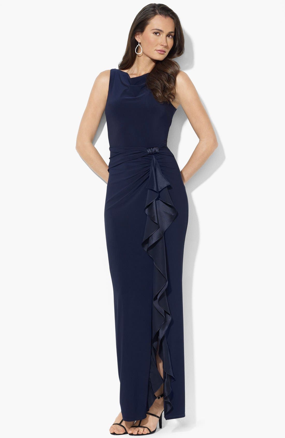 ralph lauren ruffled jersey gown