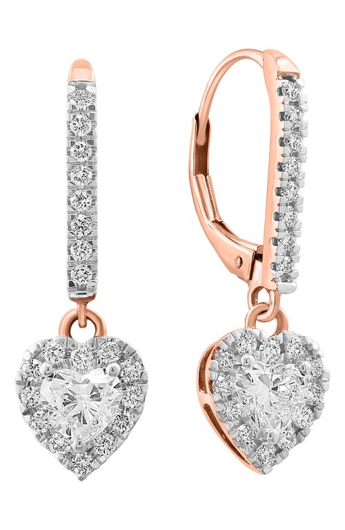 Effy 14k Rose Gold Lab Created Diamond Heart Drop Earrings In White/rose Gold
