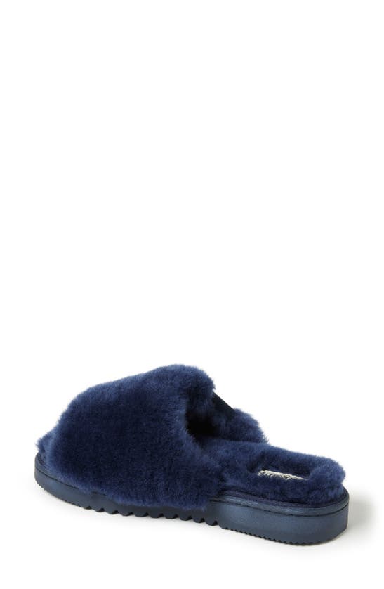 Fireside By Dearfoams Sydney Water Resistant Genuine Shearling Scuff Slipper In Navy
