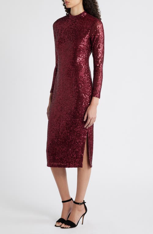 Shop Anne Klein Sequin Mock Neck Long Sleeve Midi Dress In Red Ruby