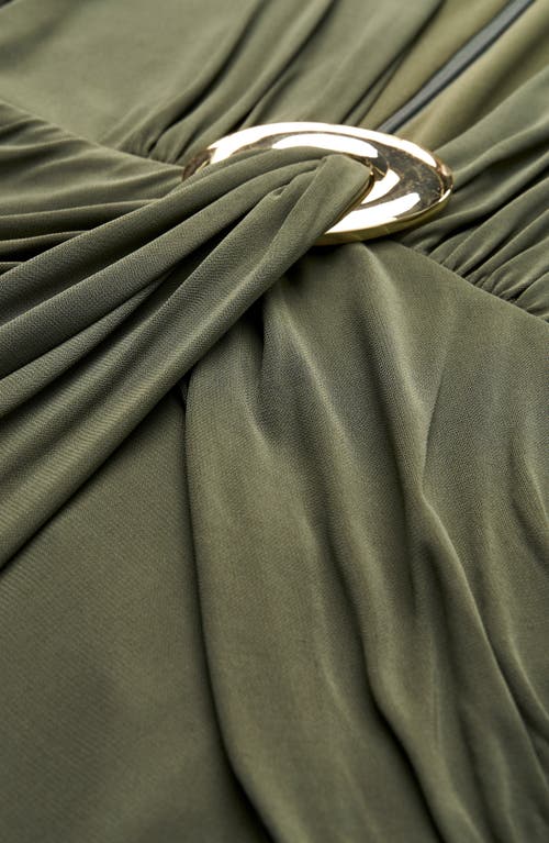 HALSTON HALSTON AHANO PLUNGE NECK LONG SLEEVE JERSEY GOWN