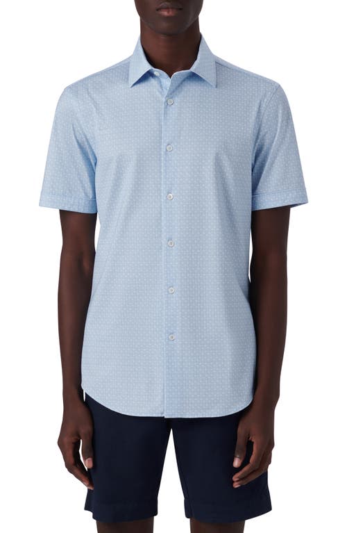 Bugatchi Miles OoohCotton Palm Tree Print Short Sleeve Button-Up Shirt Sky at Nordstrom,