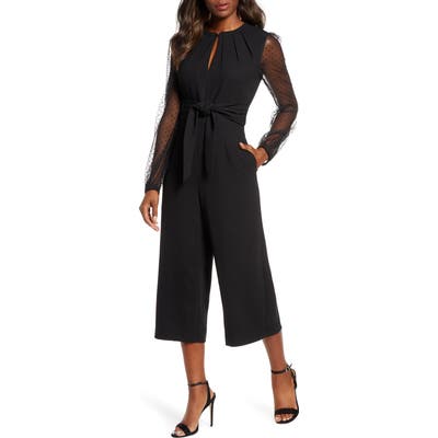 Adelyn Rae Alina Long Sleeve Open Back Jumpsuit, Black