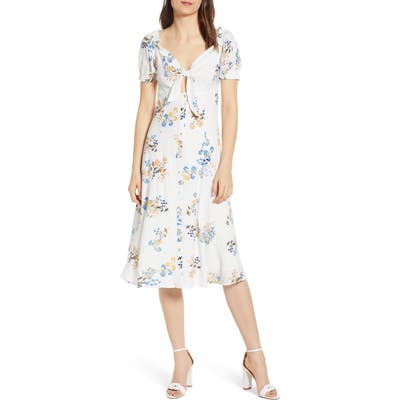 4Si3Nna Floral Print Front Tie Midi Dress, White