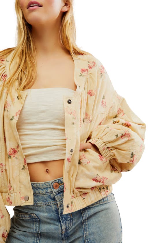 Shop Free People Rory Floral Cotton Bomber Jacket In Warm Combo
