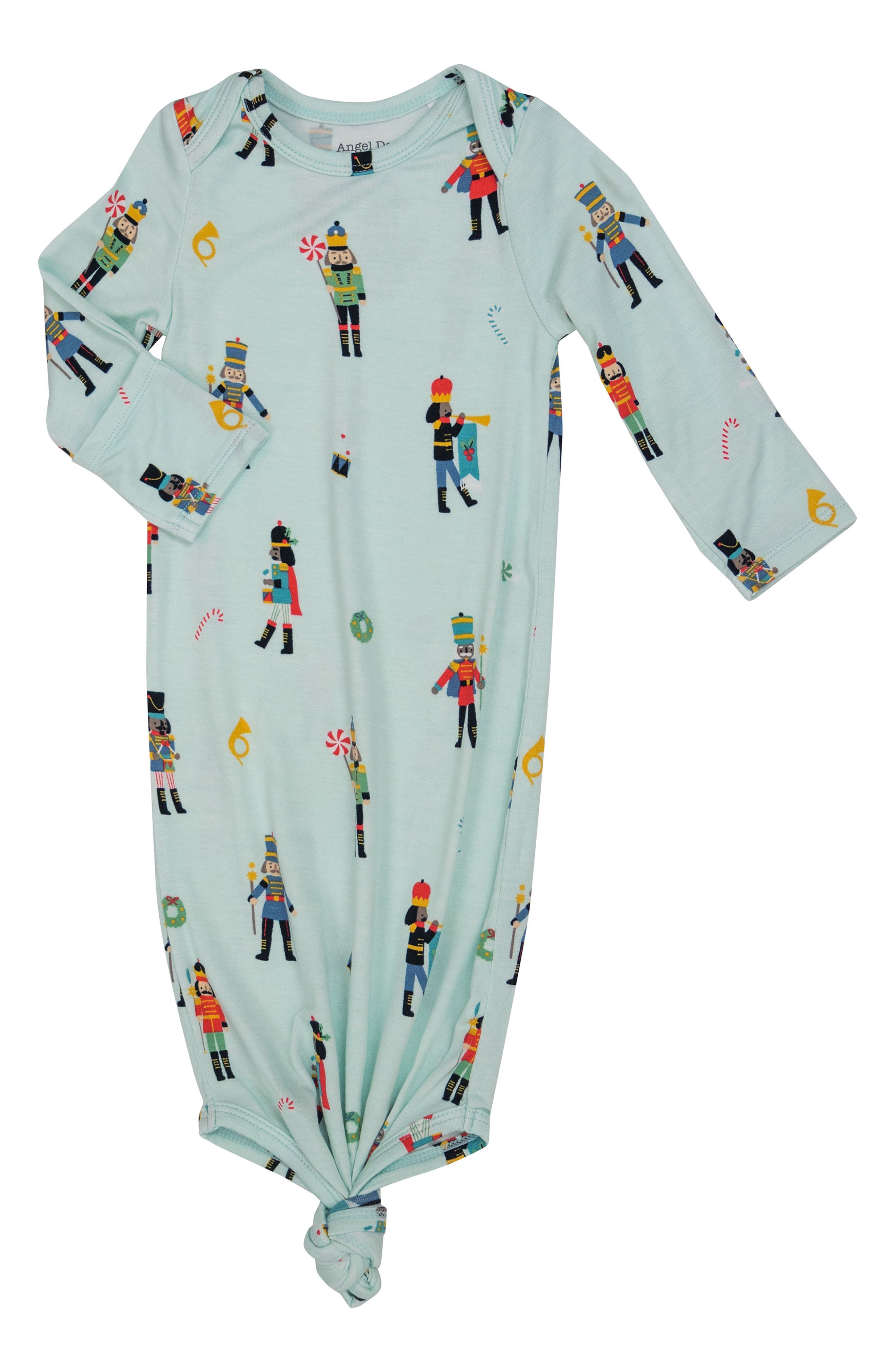 Angel Dear Newborn Holiday Nutcracker Print Knotted Gown in Blue 