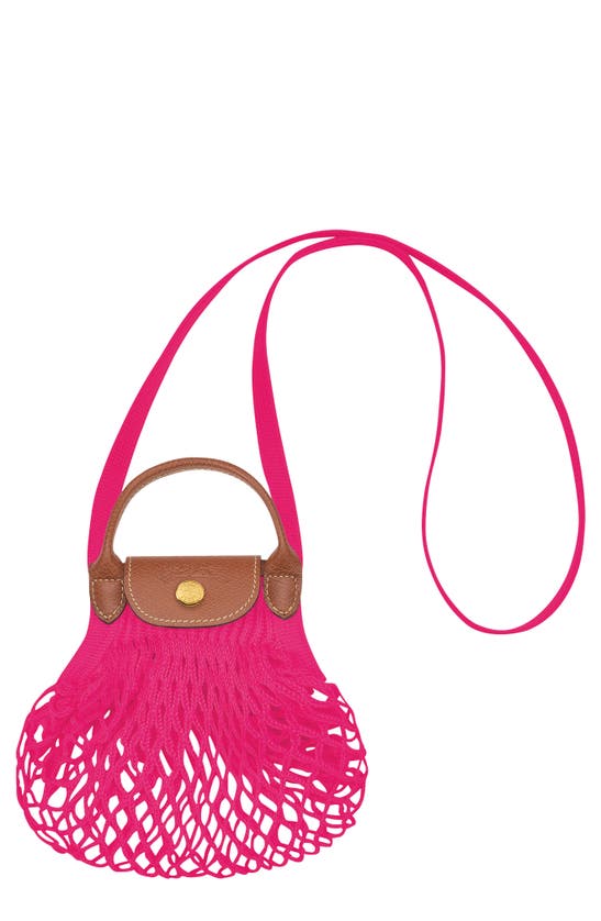 Shop Longchamp Le Pliage Extra Small Filet Knit Shoulder Bag In Candy