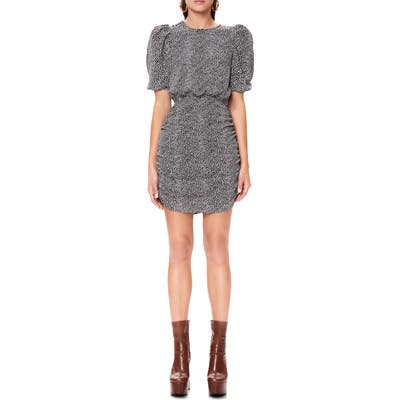 Afrm Animal Print Ruched Minidress, White