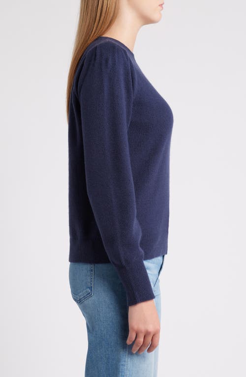 Shop Caslonr Caslon(r) Puff Sleeve Cotton Blend Crewneck Sweater In Navy Blazer